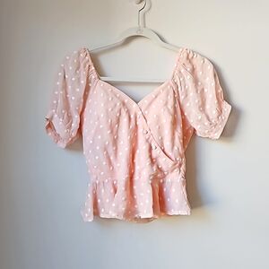 GB (Gianni Bini) Pink with White Polka Dot Peplum Top